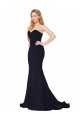 Compre Azul marina oscuro Sirena Cuello Alto Barrer tren Crepé Elástico Largo Formales Vestidos de dama de honor / Vestidos de fiesta