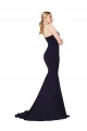 Compre Azul marina oscuro Sirena Cuello Alto Barrer tren Crepé Elástico Largo Formales Vestidos de dama de honor / Vestidos de fiesta