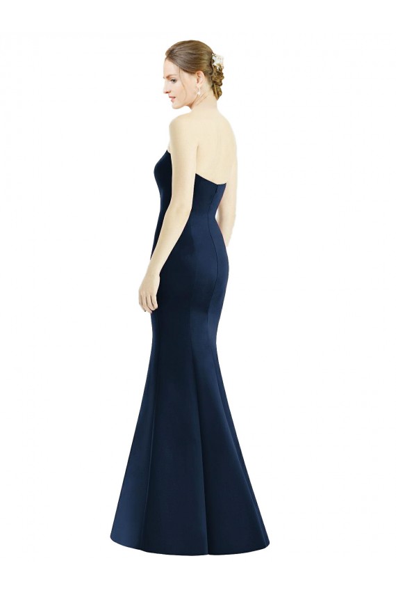 Compre Azul marina oscuro Sirena Cuello de Corazón Satén Largo Vestidos de dama de honor