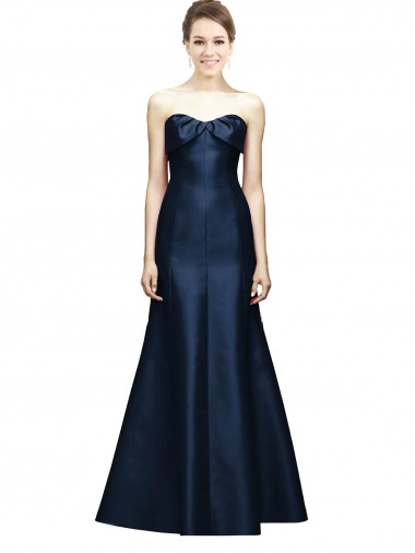 Compre Azul marina oscuro Sirena Cuello de Corazón Sin tirantes Satén Largo Vestidos de dama de honor