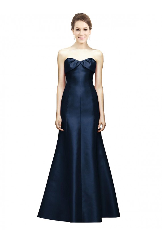 Compre Azul marina oscuro Sirena Cuello de Corazón Sin tirantes Satén Largo Vestidos de dama de honor