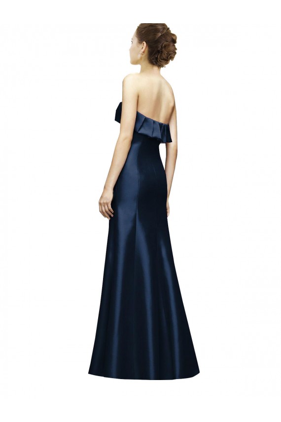 Compre Azul marina oscuro Sirena Cuello de Corazón Sin tirantes Satén Largo Vestidos de dama de honor