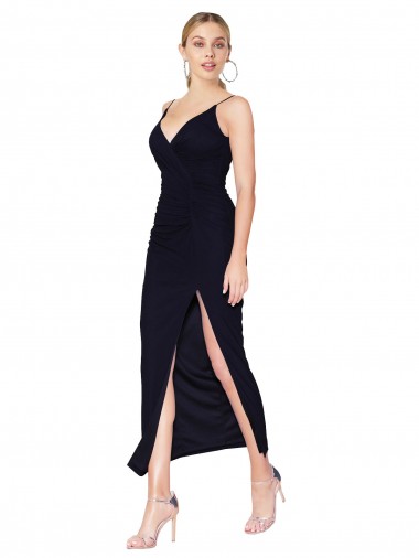 Compre Azul marina oscuro Sirena Cuello en V Cuello Alto Gasa Corto Formales Vestidos de dama de honor / Vestidos de fiesta / Vestidos de cóctel