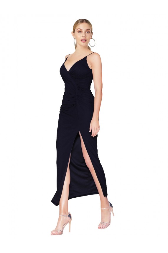 Compre Azul marina oscuro Sirena Cuello en V Cuello Alto Gasa Corto Formales Vestidos de dama de honor / Vestidos de fiesta / Vestidos de cóctel