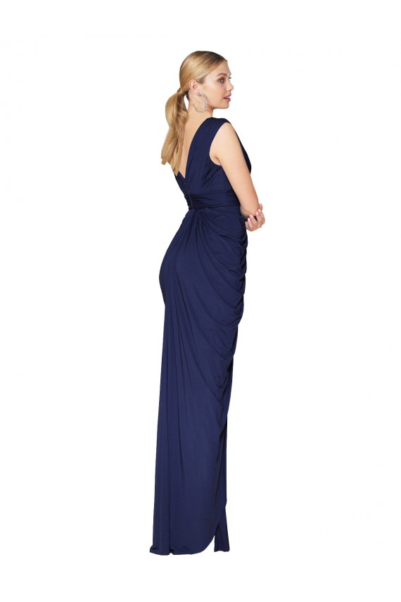 Compre Azul marina oscuro Sirena Cuello en V Cuello Alto Gasa Largo Formales Vestidos de dama de honor / Vestidos de fiesta