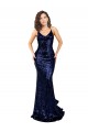 Compre Azul marina oscuro Sirena Cuello en V Lentejuela Largo Formales Vestidos de dama de honor / Vestidos de fiesta