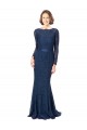 Compre Azul marina oscuro Sirena Cuello joya Barrer tren Encaje Largo Vestidos de dama de honor
