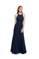 Compre Azul marina oscuro Sirena Halter Cuello Alto Gasa Largo Vestidos de dama de honor / Vestidos de fiesta