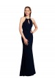 Compre Azul marina oscuro Sirena Halter Gasa Largo Vestidos de dama de honor
