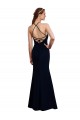 Compre Azul marina oscuro Sirena Halter Gasa Largo Vestidos de dama de honor