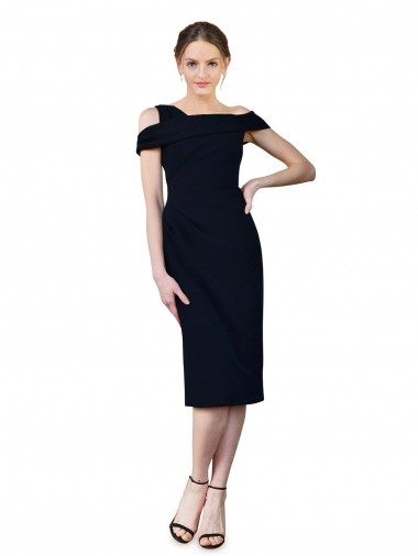 Compre Azul marina oscuro Sirena Hombros Descubiertos Cóctel Crepé Elástico Corto Formales Vestidos de dama de honor / Vestidos de fiesta / Vestidos de cóctel
