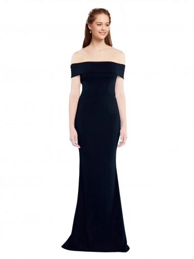 Compre Azul marina oscuro Sirena Hombros Descubiertos Crepé Elástico Largo Formales Vestidos de dama de honor / Vestidos de fiesta