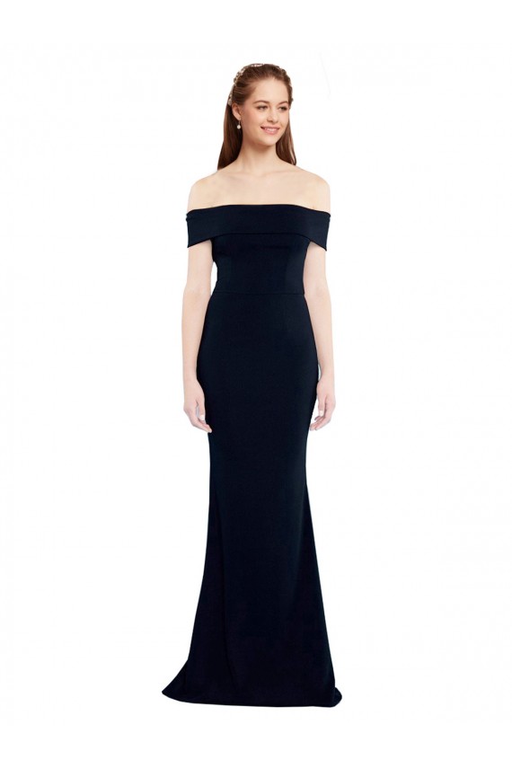 Compre Azul marina oscuro Sirena Hombros Descubiertos Crepé Elástico Largo Formales Vestidos de dama de honor / Vestidos de fiesta