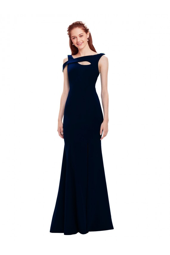 Compre Azul marina oscuro Sirena Hombros Descubiertos Crepé Elástico Largo Formales Vestidos de dama de honor / Vestidos de fiesta