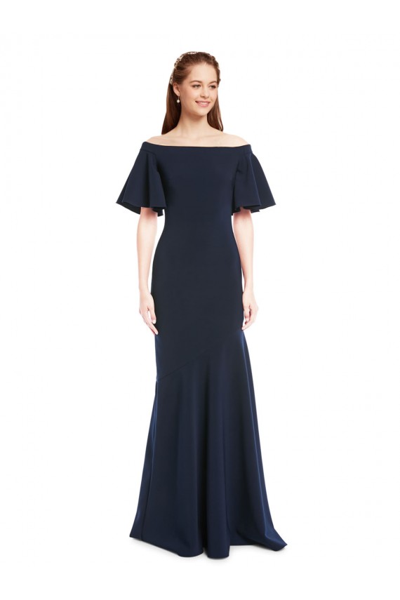 Compre Azul marina oscuro Sirena Hombros Descubiertos Crepé Elástico Largo Formales Vestidos de dama de honor / Vestidos de fiesta