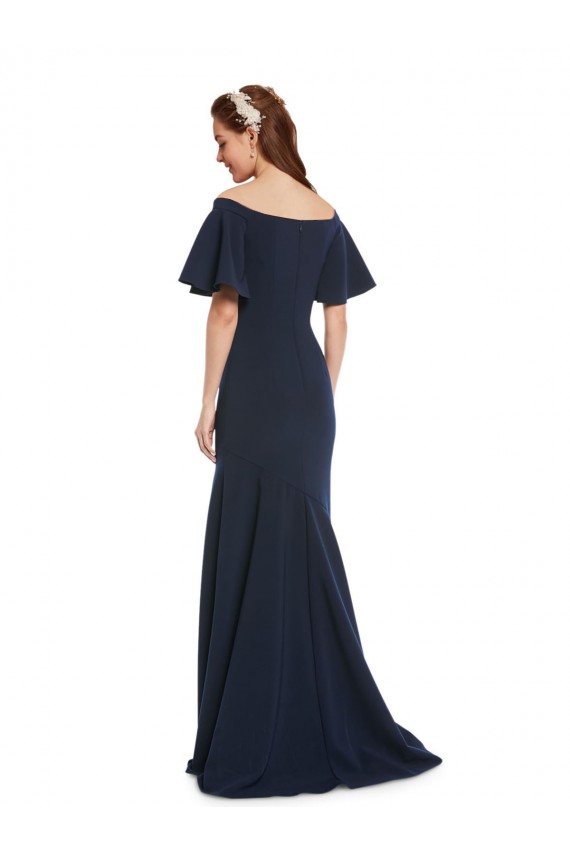 Compre Azul marina oscuro Sirena Hombros Descubiertos Crepé Elástico Largo Formales Vestidos de dama de honor / Vestidos de fiesta