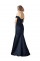 Compre Azul marina oscuro Sirena Hombros Descubiertos Cuello en V Satén Largo Vestidos de dama de honor / Vestidos de fiesta
