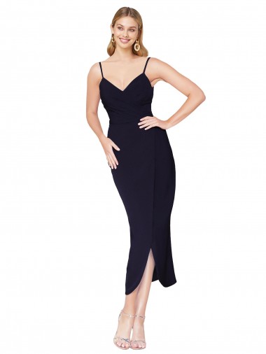 Compre Azul marina oscuro Sirena Tirantes espagueti Crepé Elástico Corto Asimétrico Formales Vestidos de dama de honor / Vestidos de fiesta / Vestidos de cóctel
