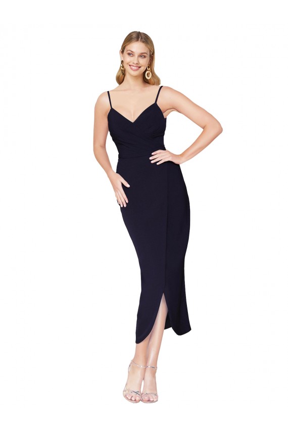 Compre Azul marina oscuro Sirena Tirantes espagueti Crepé Elástico Corto Asimétrico Formales Vestidos de dama de honor / Vestidos de fiesta / Vestidos de cóctel
