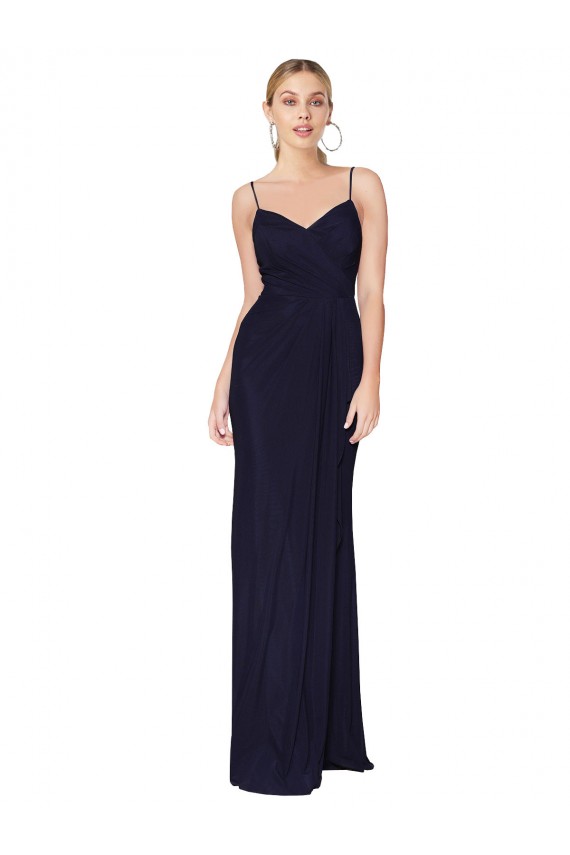 Compre Azul marina oscuro Sirena Tirantes espagueti Gasa Largo Formales Vestidos de dama de honor / Vestidos de fiesta