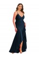 Compre Azul marina oscuro Sirena Tirantes espagueti Satén sedoso Largo Asimétrico Formales Vestidos de dama de honor / Vestidos de fiesta