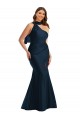 Compre Azul marina oscuro Sirena Un Hombre Halter Satén sedoso Largo Formales Vestidos de dama de honor / Vestidos de fiesta