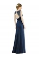 Compre Azul marina oscuro Sirena Ilusión Gasa Encaje Largo Vestidos de dama de honor