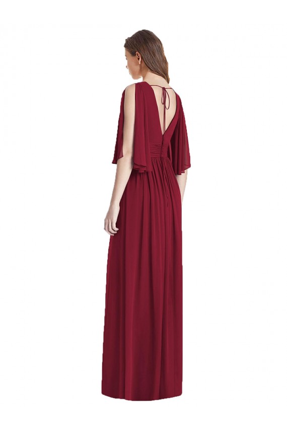Compre Azul marina oscuro Trompeta Cuello en V Gasa Largo Vestidos de dama de honor