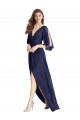 Compre Azul marina oscuro Trompeta Cuello en V Gasa Largo Vestidos de dama de honor