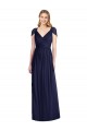 Compre Azul marina oscuro Trompeta Cuello en V Gasa Largo Vestidos de dama de honor
