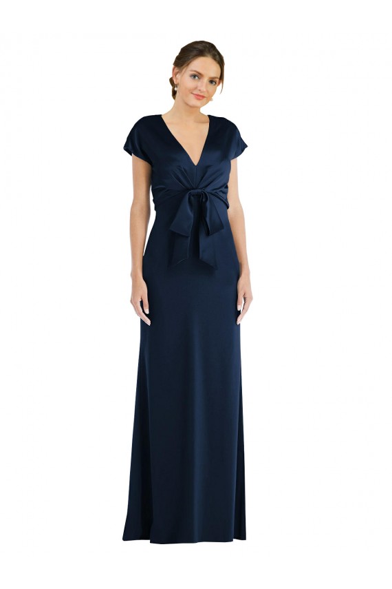 Compre Azul marina oscuro Trompeta Hombros Descubiertos Crepé Elástico Largo Formales Vestidos de dama de honor / Vestidos de fiesta