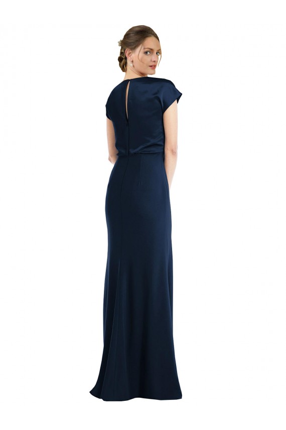 Compre Azul marina oscuro Trompeta Hombros Descubiertos Crepé Elástico Largo Formales Vestidos de dama de honor / Vestidos de fiesta