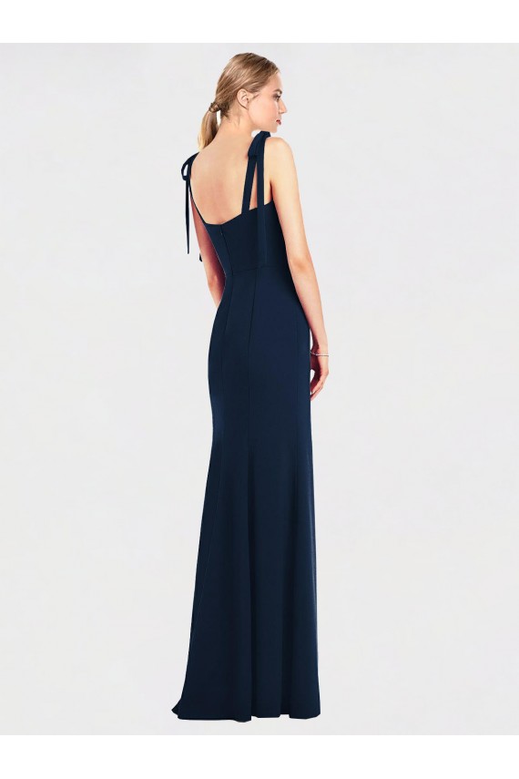 Compre Azul marina oscuro Trompeta Tirantes espagueti Crepé Elástico Largo Vestidos de dama de honor / Vestidos de fiesta