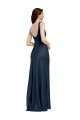 Compre Azul marina oscuro línea A Cuadrado Satén elástico Largo Formales Vestidos de dama de honor / Vestidos de fiesta