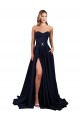 Compre Azul marina oscuro línea A Cuello Alto Crepé Elástico Largo Formales Vestidos de dama de honor / Vestidos de fiesta