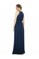 Compre Azul marina oscuro línea A Cuello Alto Gasa Largo Vestidos de dama de honor