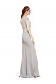 Compre Azul marina oscuro línea A Cuello Barco Crepé Elástico Largo Formales Vestidos de dama de honor / Vestidos de fiesta