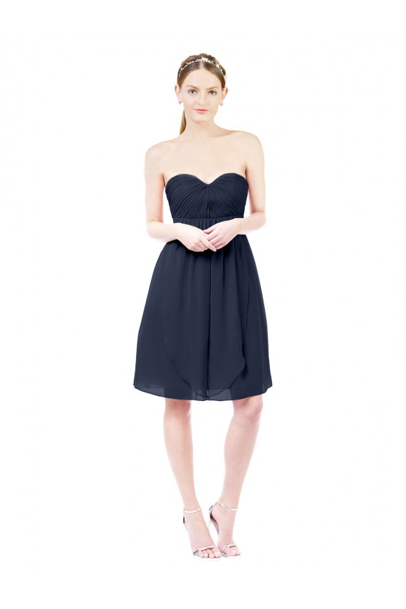 Compre Azul marina oscuro línea A Cuello de Corazón Gasa Corto Vestidos de dama de honor / Vestidos de cóctel