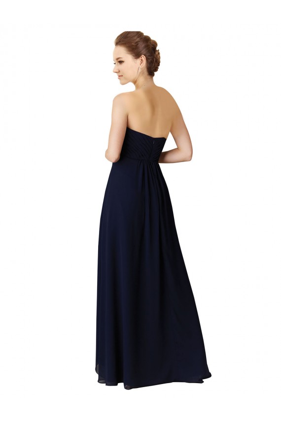 Compre Azul marina oscuro línea A Cuello de Corazón Gasa Largo Asimétrico Vestidos de dama de honor