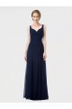 Compre Azul marina oscuro línea A Cuello de Corazón Gasa Largo Vestidos de dama de honor