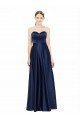 Compre Azul marina oscuro línea A Cuello de Corazón Satén elástico Largo Formales Vestidos de dama de honor / Vestidos de noche