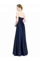 Compre Azul marina oscuro línea A Cuello de Corazón Satén elástico Largo Formales Vestidos de dama de honor / Vestidos de noche