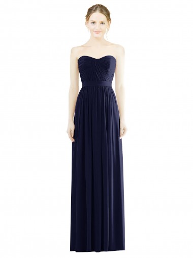 Compre Azul marina oscuro línea A Cuello de Corazón Sin tirantes Gasa Largo Formales Vestidos de dama de honor / Vestidos de noche
