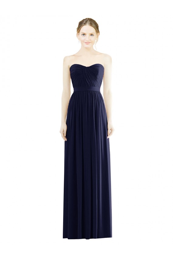 Compre Azul marina oscuro línea A Cuello de Corazón Sin tirantes Gasa Largo Formales Vestidos de dama de honor / Vestidos de noche
