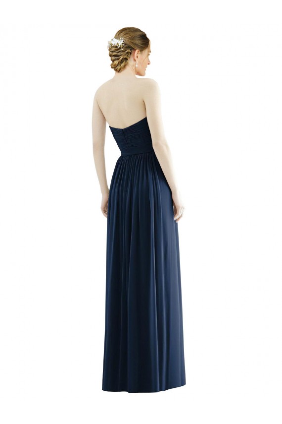 Compre Azul marina oscuro línea A Cuello de Corazón Sin tirantes Gasa Largo Formales Vestidos de dama de honor / Vestidos de noche