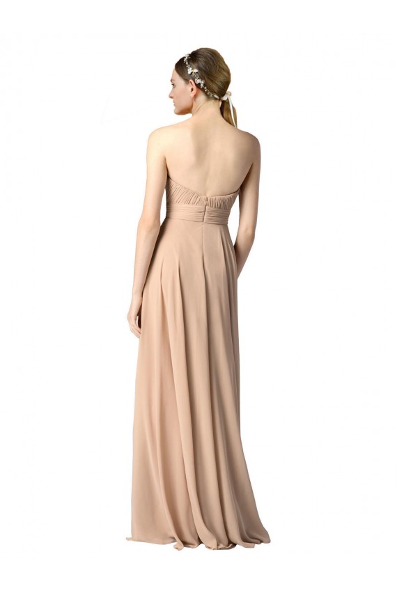 Compre Azul marina oscuro línea A Cuello de Corazón Sin tirantes Gasa Largo Vestidos de dama de honor
