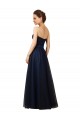 Compre Azul marina oscuro línea A Cuello de Corazón Sin tirantes Tul Largo Vestidos de dama de honor