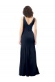 Compre Azul marina oscuro línea A Cuello en V Cuello Alto Crepé Elástico Largo Formales Vestidos de dama de honor / Vestidos de fiesta