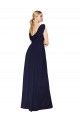 Compre Azul marina oscuro línea A Cuello en V Cuello Alto Gasa Largo Formales Vestidos de dama de honor / Vestidos de fiesta