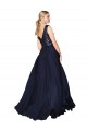 Compre Azul marina oscuro línea A Cuello en V Cuello Alto Gasa Lentejuela Largo Vestidos de dama de honor / Vestidos de fiesta